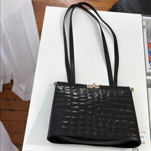 Elegant Black Crocodile-Embossed Women's Bag Linea Pollini Firenze